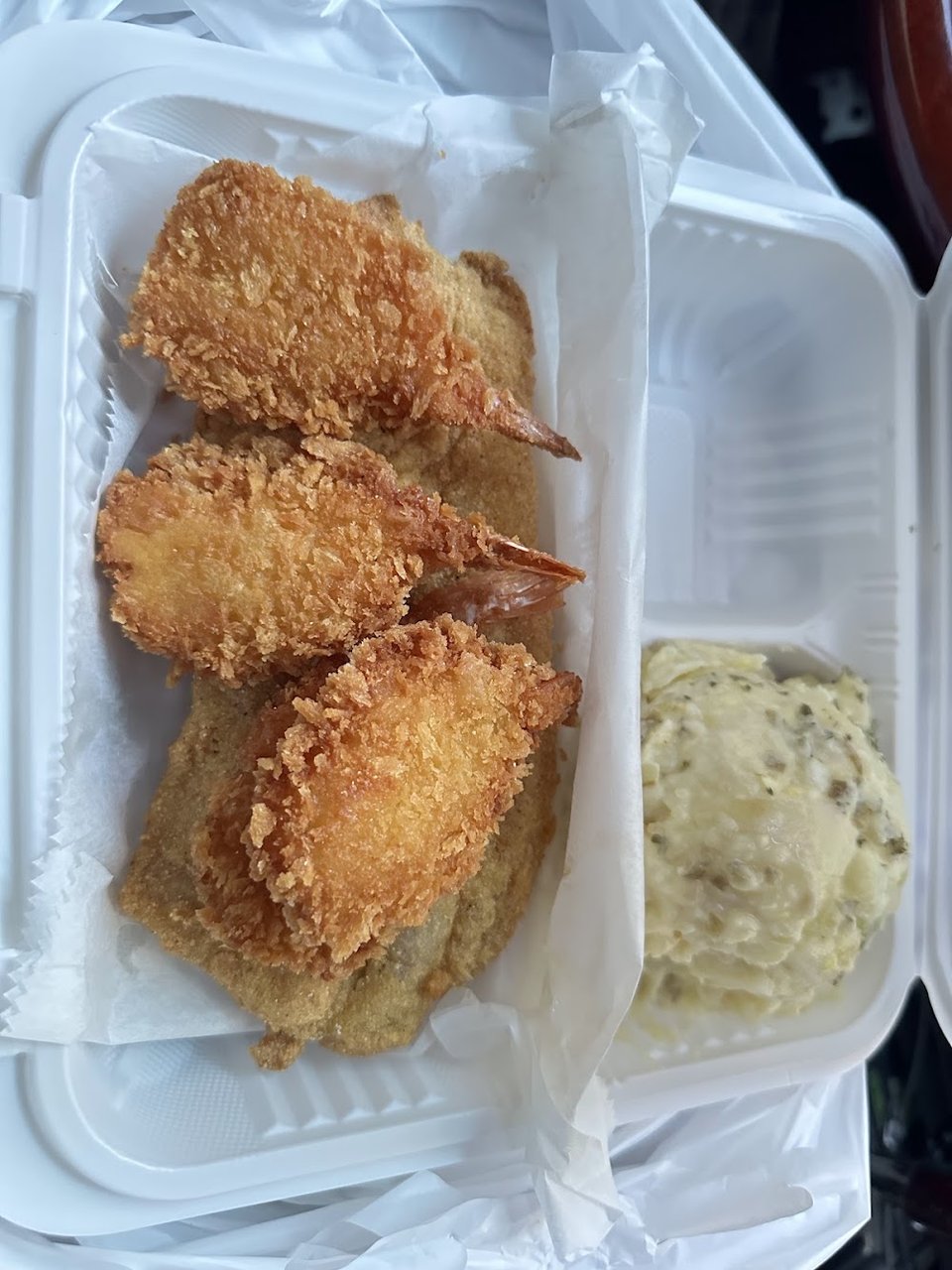 Fried Shrimp and Potato Salad