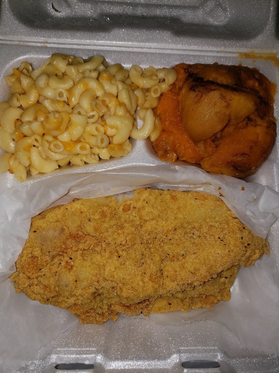 Fried Fish Candied Yams Mac & Cheese